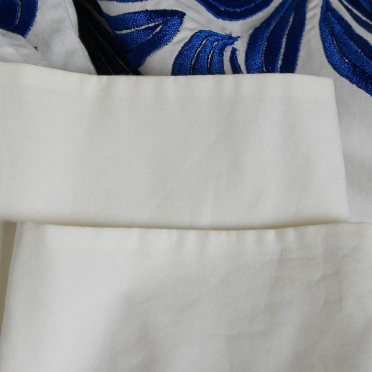 Pre Owned Stella McCartney White/Blue Embroidered Cotton Long Sleeve Shirt S