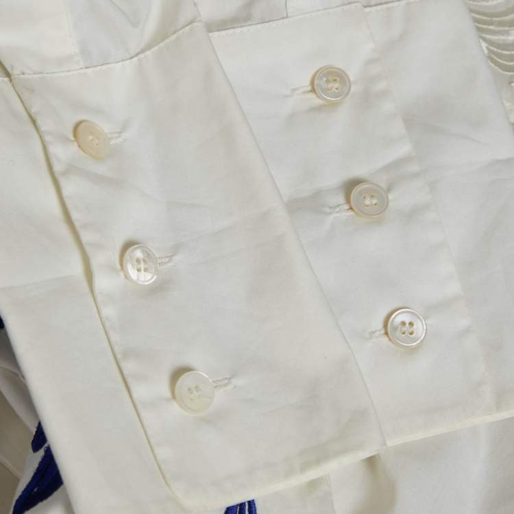 Pre Owned Stella McCartney White/Blue Embroidered Cotton Long Sleeve Shirt S