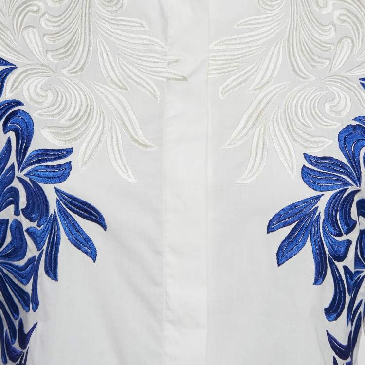 Pre Owned Stella McCartney White/Blue Embroidered Cotton Long Sleeve Shirt S
