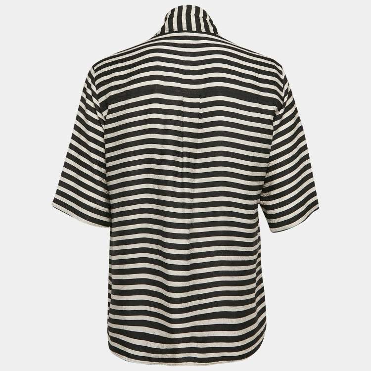 Pre Owned Stella McCartney Black/White Stripe Textured Silk Blouse M