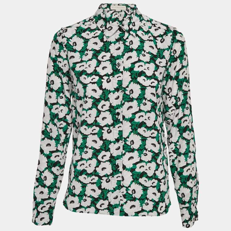 مملوكة مسبقًا Stella McCartney Green Floral Print Silk Long Sleeve Shirt S