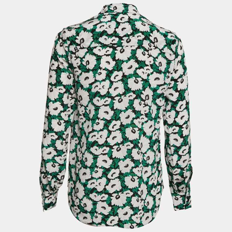 مملوكة مسبقًا Stella McCartney Green Floral Print Silk Long Sleeve Shirt S