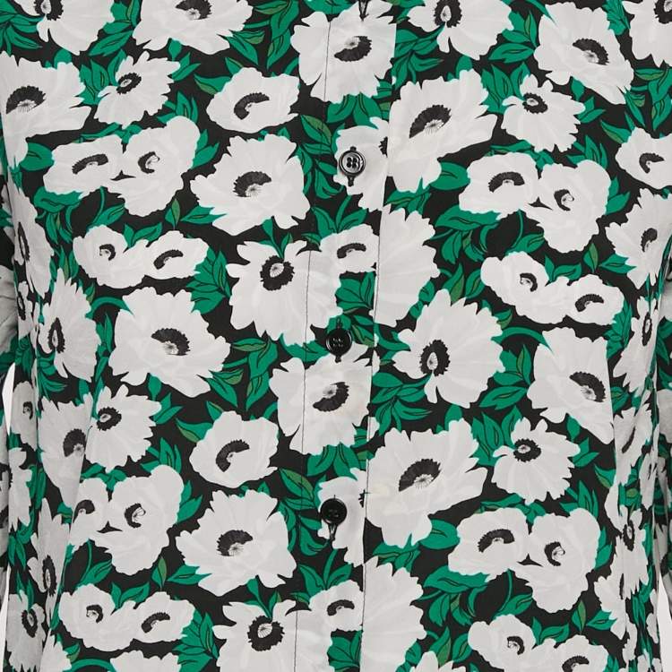 مملوكة مسبقًا Stella McCartney Green Floral Print Silk Long Sleeve Shirt S