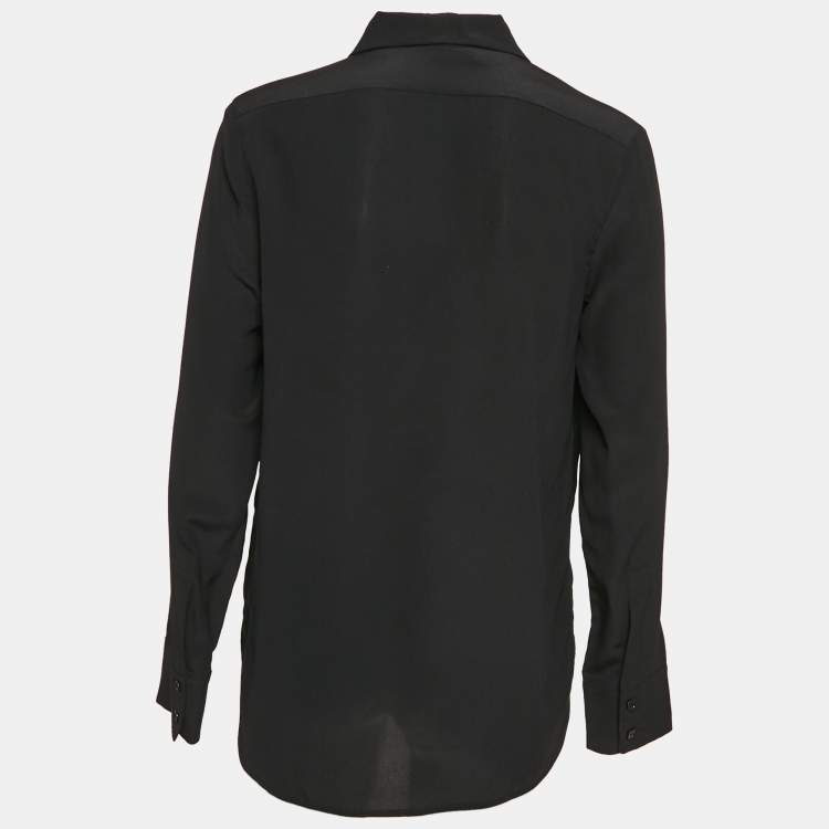 Pre Owned Stella McCartney Black Floral Embroidered Silk Long Sleeve Shirt S