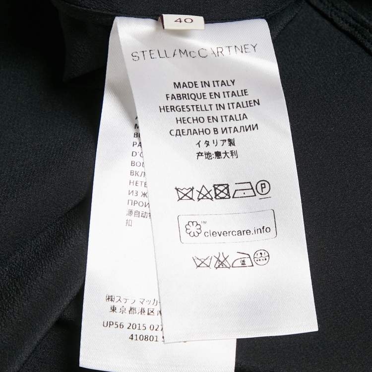 Pre Owned Stella McCartney Black Floral Embroidered Silk Long Sleeve Shirt S
