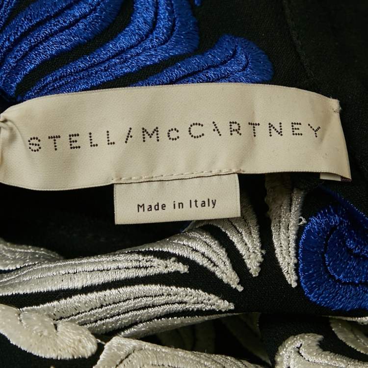 Pre Owned Stella McCartney Black/ Blue Embroidered Crepe Flounce Mini Dress S