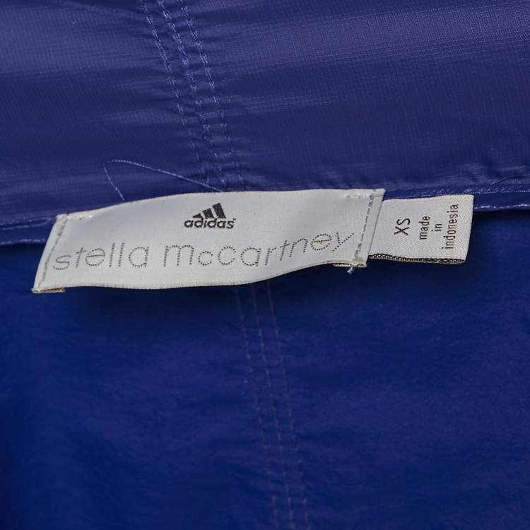 Pre Owned Adidas x Stella McCartney Blue Coated Nylon Cinched Waist Windbreaker Hoodie Jacket XS