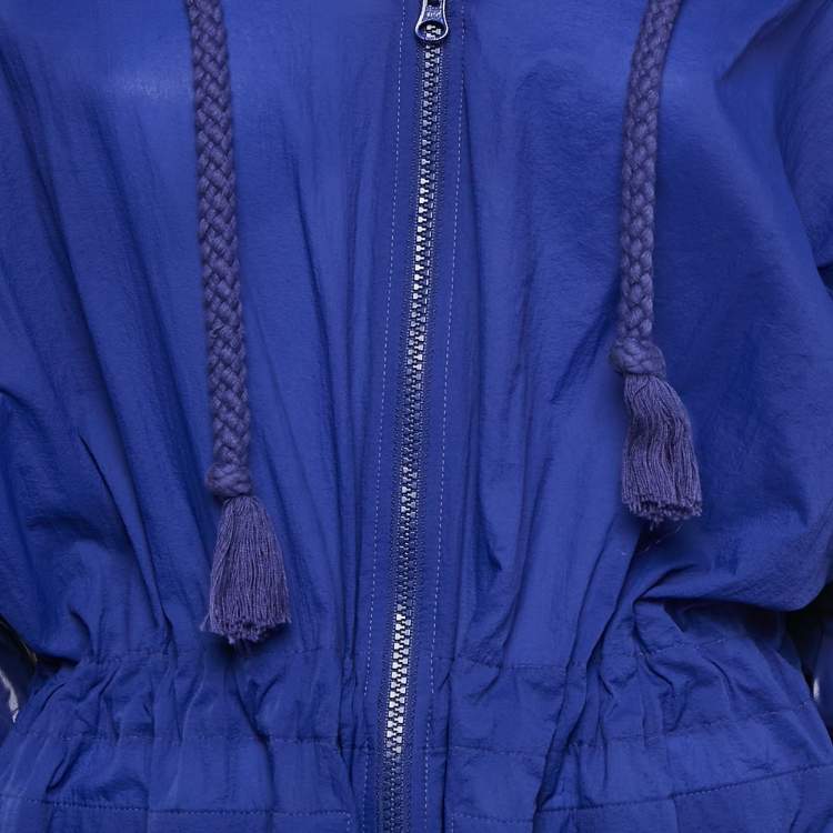 Pre Owned Adidas x Stella McCartney Blue Coated Nylon Cinched Waist Windbreaker Hoodie Jacket XS