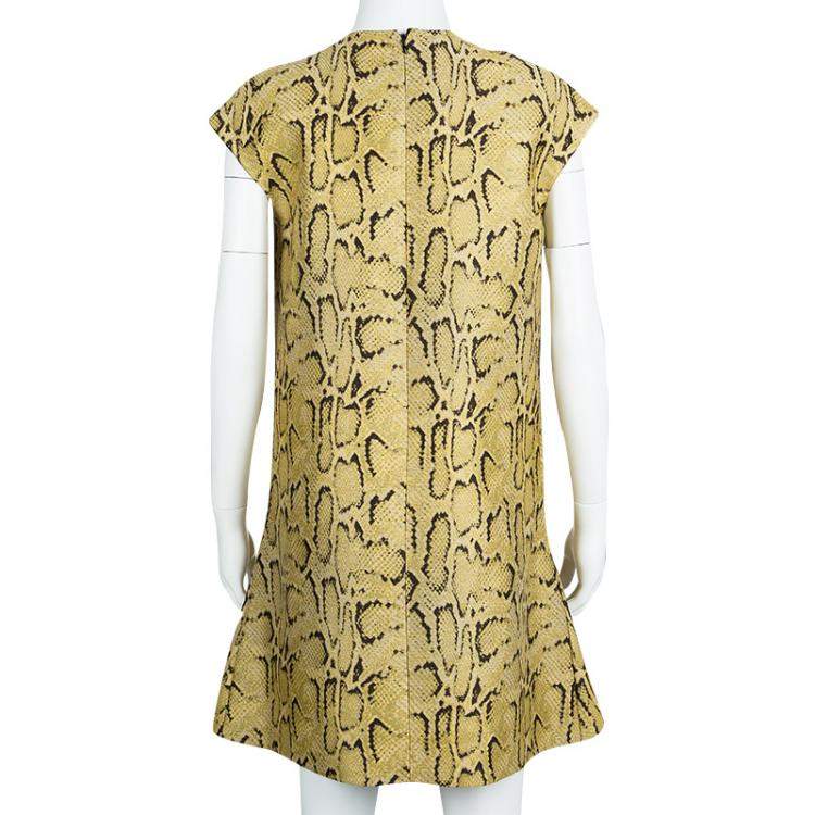 Pre Owned Stella McCartney Beige Metallic Snakeskin Jacquard Dress M