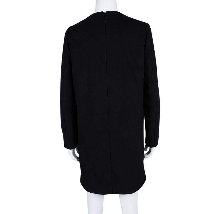 Pre Owned Stella McCartney Black Wool Embroiderd Faces Long Sleeve Melton Shift Dress S