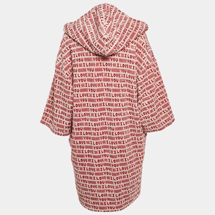 Pre Owned Stella McCartney Red I Love You Print Cotton Terry Poncho XL