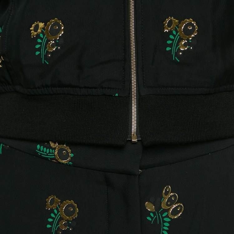 Pre Owned Stella McCartney Black Jacquard Rib Knit Trimmed Pant Top Set S