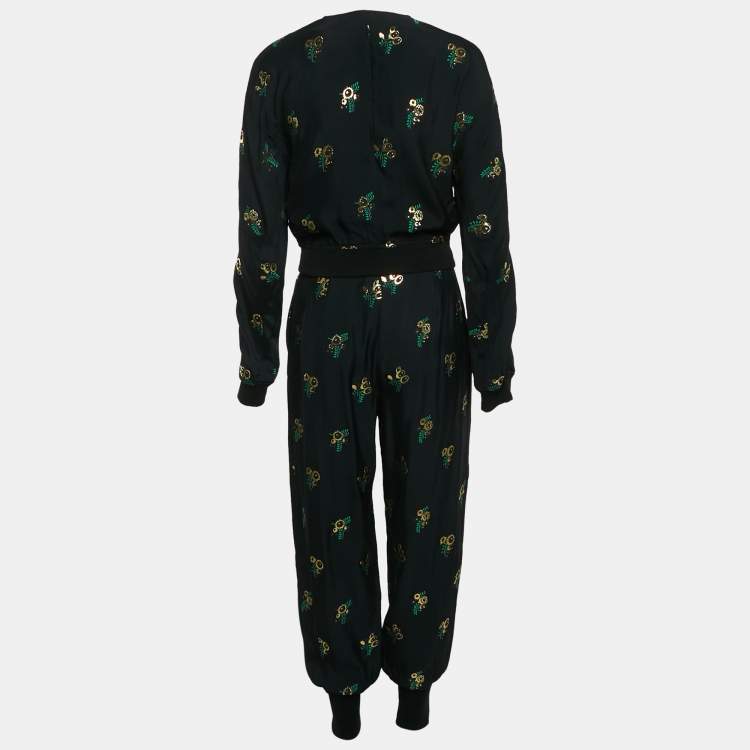 Pre Owned Stella McCartney Black Jacquard Rib Knit Trimmed Pant Top Set S