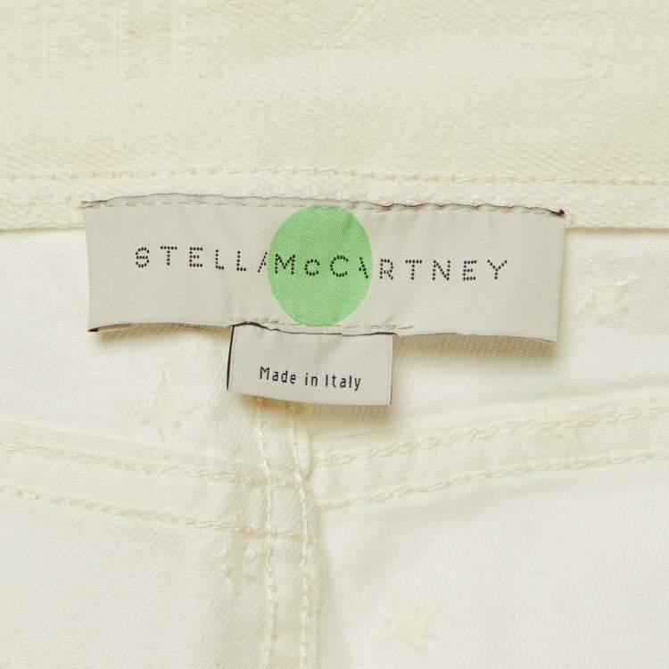 Pre Owned Stella McCartney Ivory Star Embroidered Cotton Slim Fit Jeans M/Waist 32"
