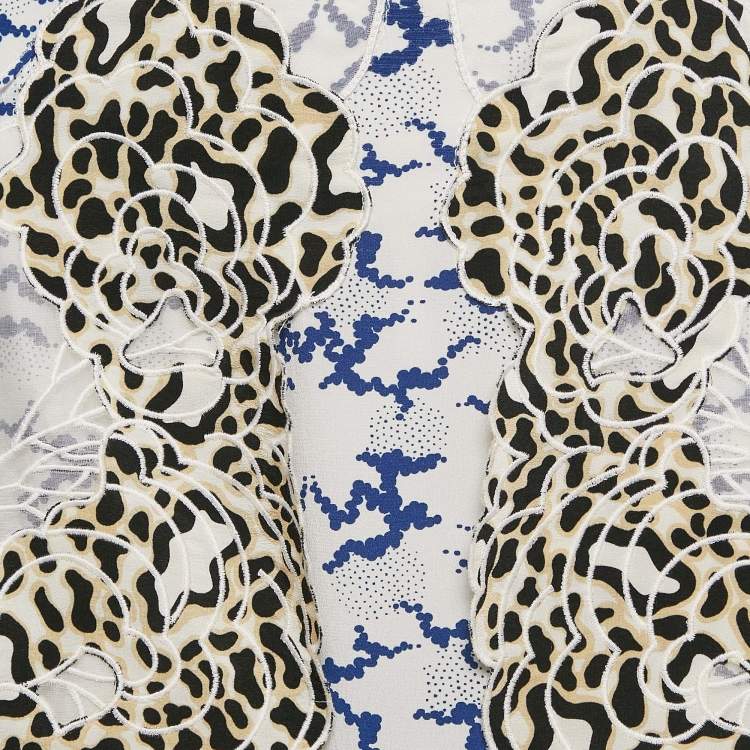 Pre Owned Stella McCartney White Printed Silk Layered Midi Skirt M 