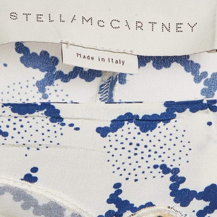 Pre Owned Stella McCartney White Printed Silk Layered Midi Skirt M 