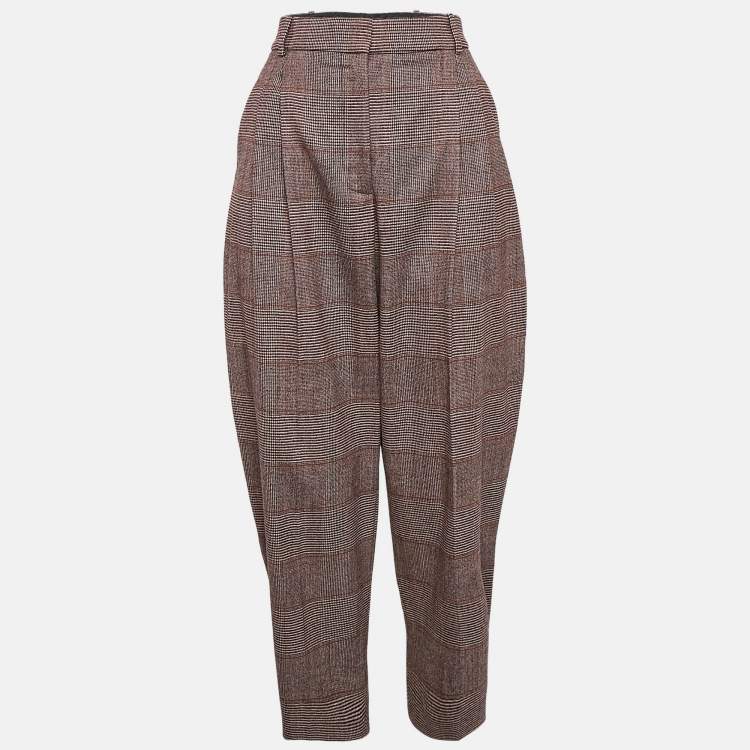 Pre Owned Stella McCartney Pink Houndstooth Wool Cropped Pants M