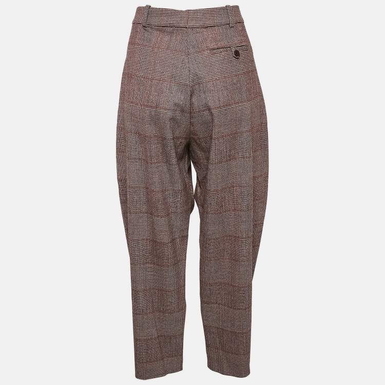 Pre Owned Stella McCartney Pink Houndstooth Wool Cropped Pants M