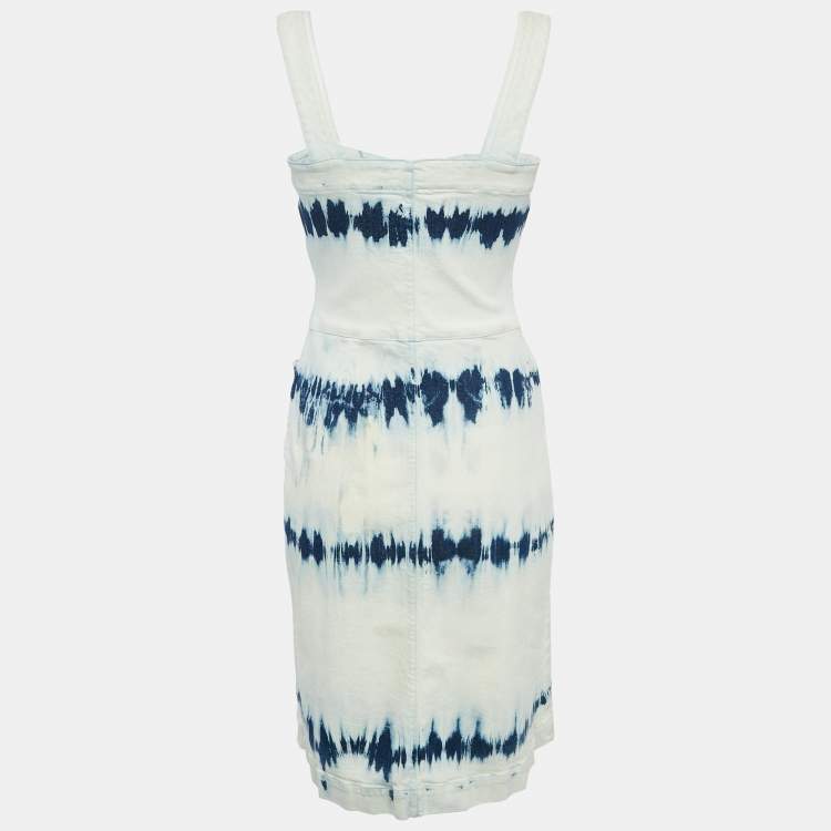 Pre Owned Stella McCartney Blue Tie-Dye Denim Button Front Short Dress S