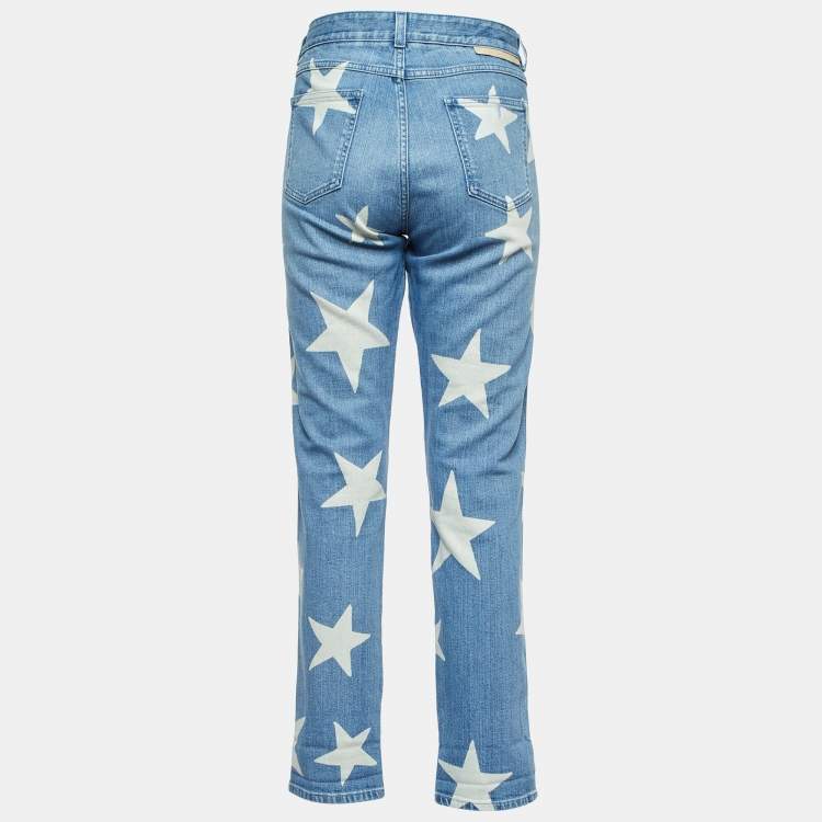 Pre Owned Stella McCartney Blue Star Print Denim Slim Fit Jeans M/Waist 34"