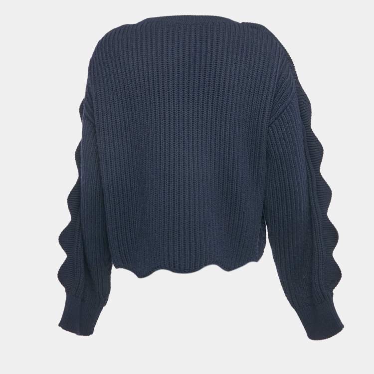 Pre Owned Stella McCartney Navy Blue Cotton Blend Scallop Detail Sweater S