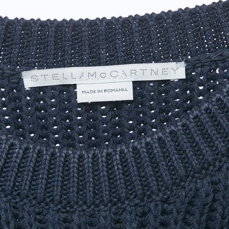 Pre Owned Stella McCartney Navy Blue Cotton Blend Scallop Detail Sweater S