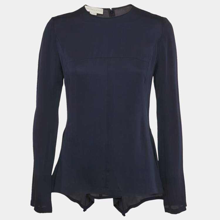 Pre Owned Stella McCartney Navy Blue Crepe Asymmetric Top S