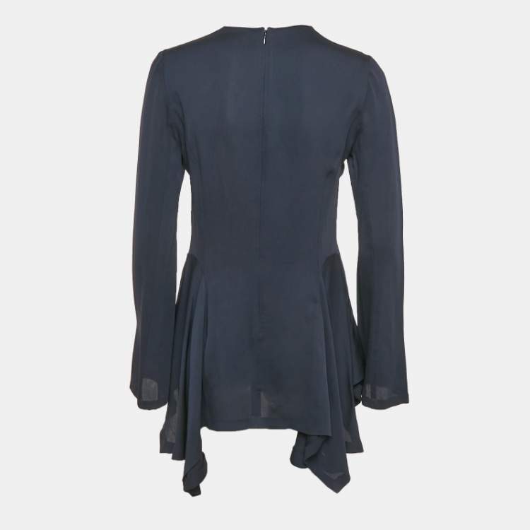 Pre Owned Stella McCartney Navy Blue Crepe Asymmetric Top S