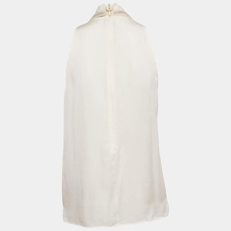 Pre Owned Stella McCartney Cream Embellished Neck Silk Sleeveless Top M