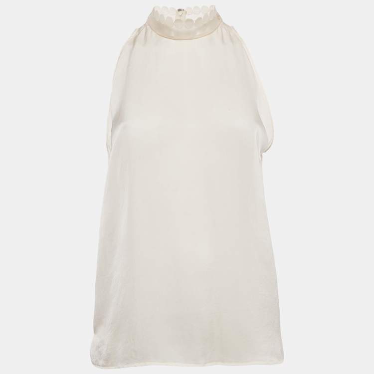 Pre Owned Stella McCartney Cream Embellished Neck Silk Sleeveless Top M