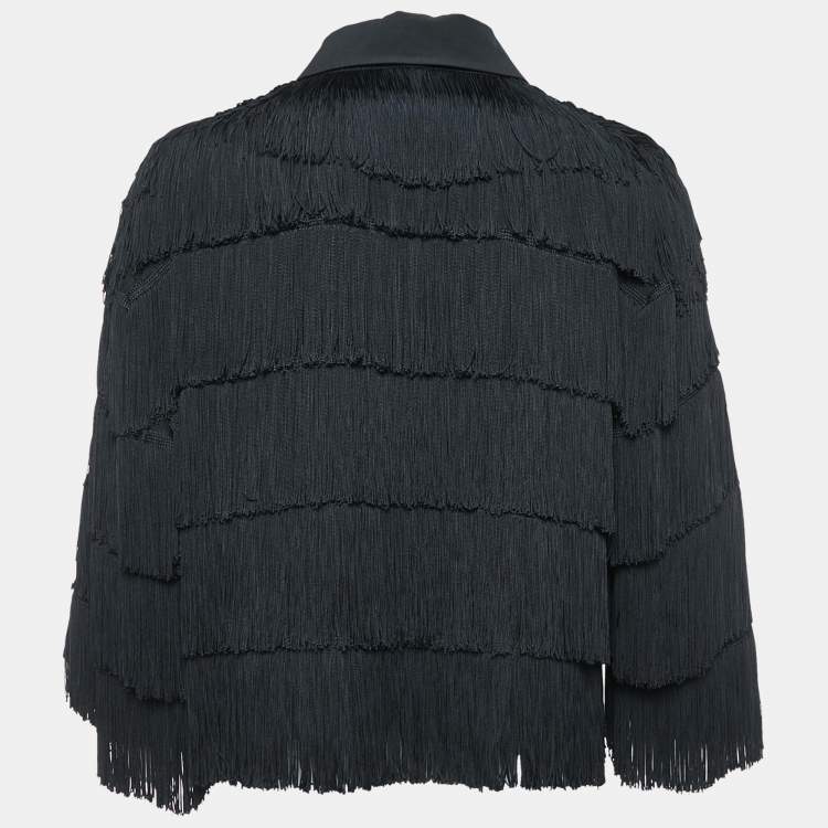 Pre Owned Stella McCartney Black Tasseled Chiffon Shirt L
