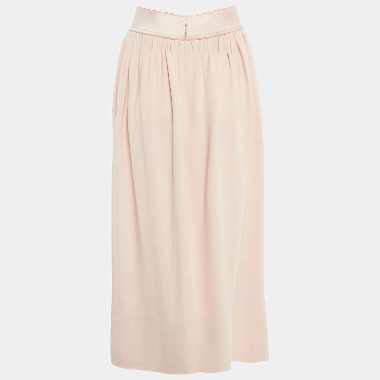 Pre Owned Stella McCartney Pink Floral Embroidered Crepe Gathered Midi Skirt XS