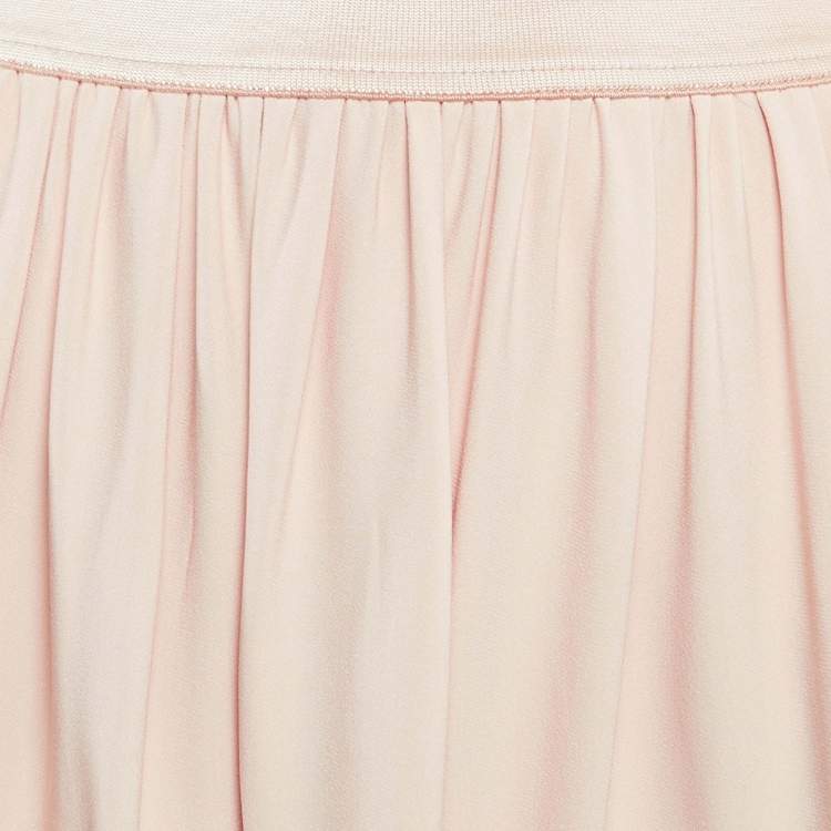 Pre Owned Stella McCartney Pink Floral Embroidered Crepe Gathered Midi Skirt XS
