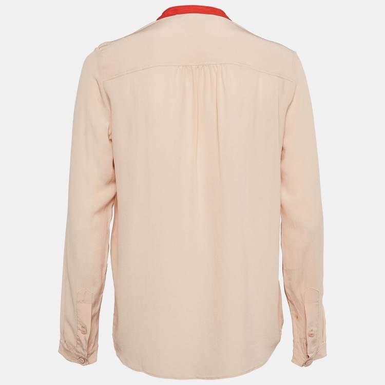 Pre Owned Stella McCartney Pale Pink Silk Crepe Contrast Collar Detail Blouse M