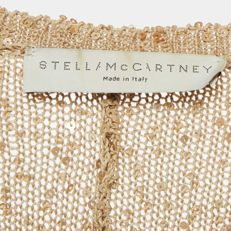 Pre Owned Stella McCartney Beige Sequined Knit Button Front Cardigan M