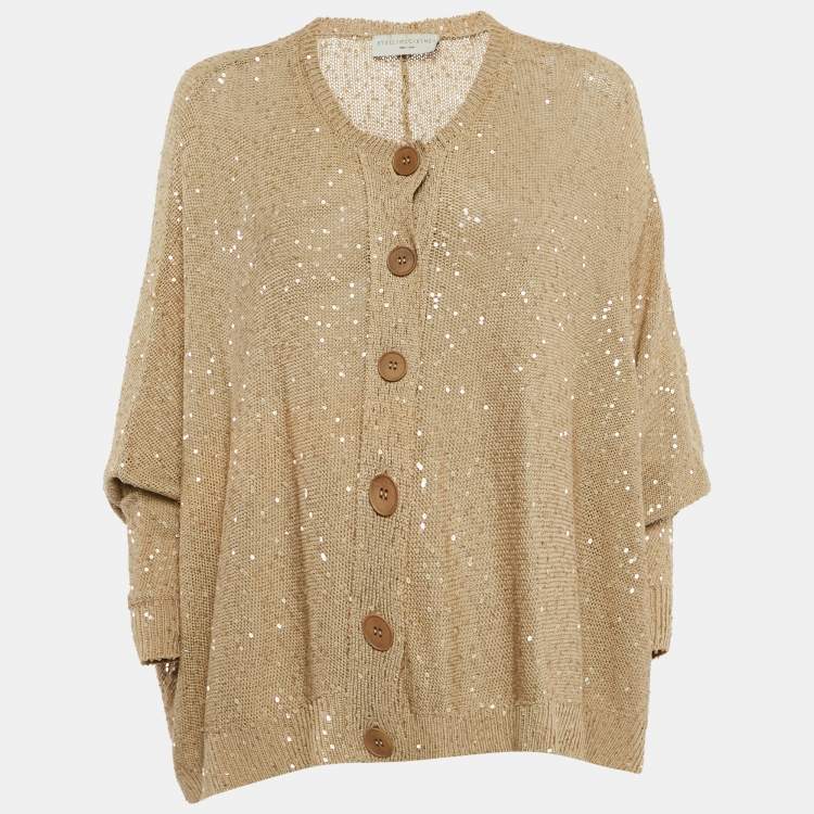 Pre Owned Stella McCartney Beige Sequined Knit Button Front Cardigan M
