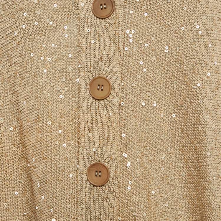 Pre Owned Stella McCartney Beige Sequined Knit Button Front Cardigan M