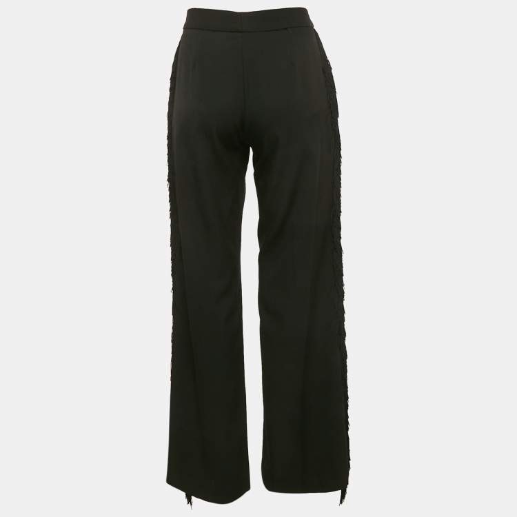Pre Owned Stella McCartney Black Wool Fringed Detail Flared Trousers M