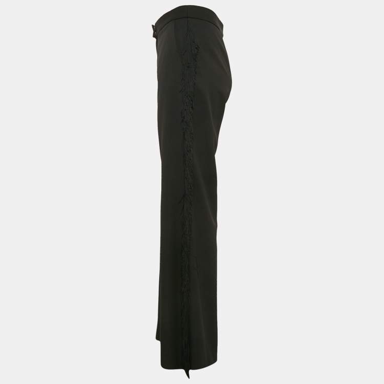 Pre Owned Stella McCartney Black Wool Fringed Detail Flared Trousers M