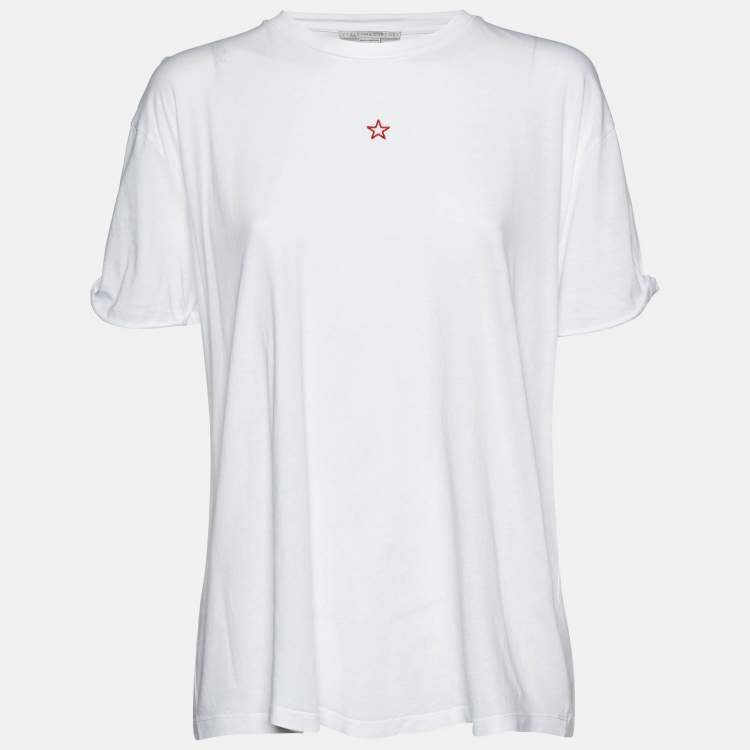 Pre Owned Stella McCartney White Cotton Star Embroidered Crew Neck T-Shirt M