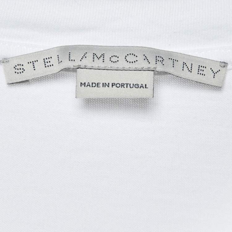 Pre Owned Stella McCartney White Cotton Logo Embossed Crew Neck T-Shirt M