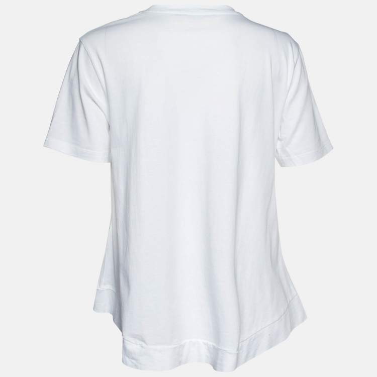 Pre Owned Stella McCartney White Cotton Logo Embossed Crew Neck T-Shirt M