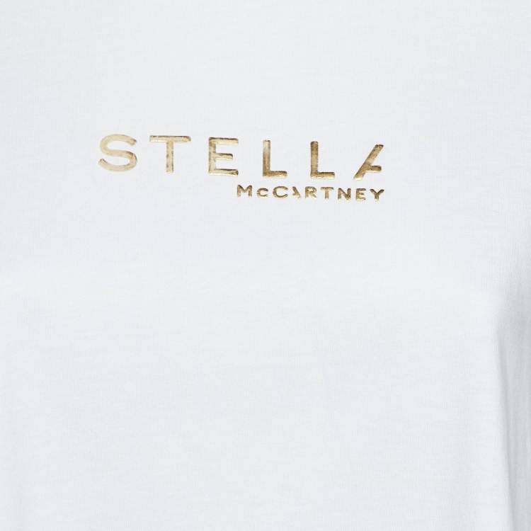 Pre Owned Stella McCartney White Cotton Logo Embossed Crew Neck T-Shirt M