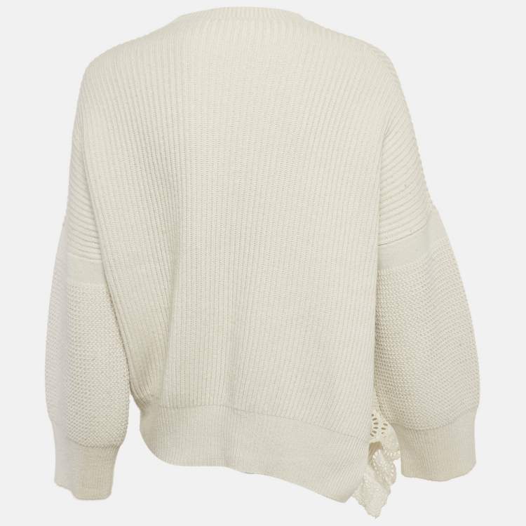 Pre Owned Stella McCartney Light Grey Lace Trim Rib Knit Asymmetric Sweater S