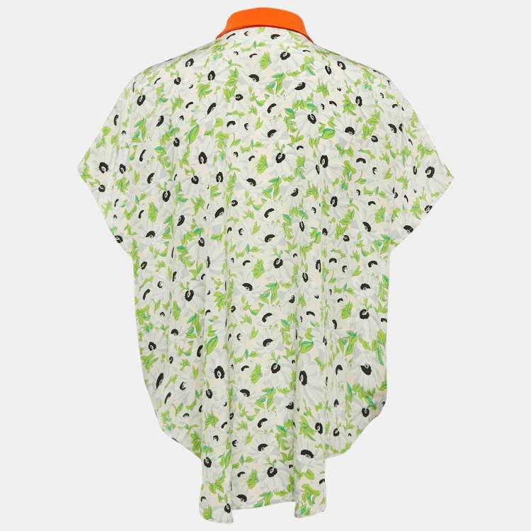 Pre Owned Stella McCartney Green Floral Print Silk Kaftan Style Shirt XS