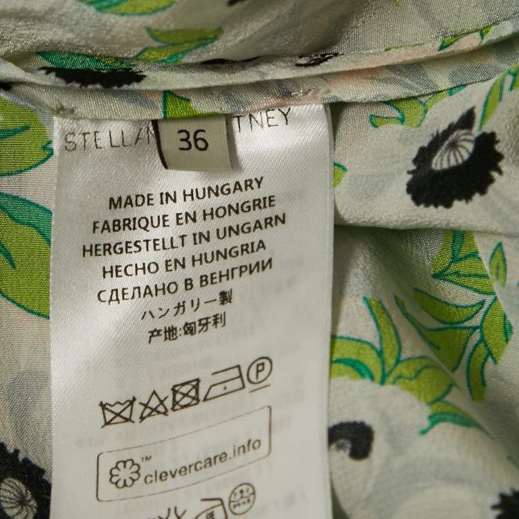 Pre Owned Stella McCartney Green Floral Print Silk Kaftan Style Shirt XS