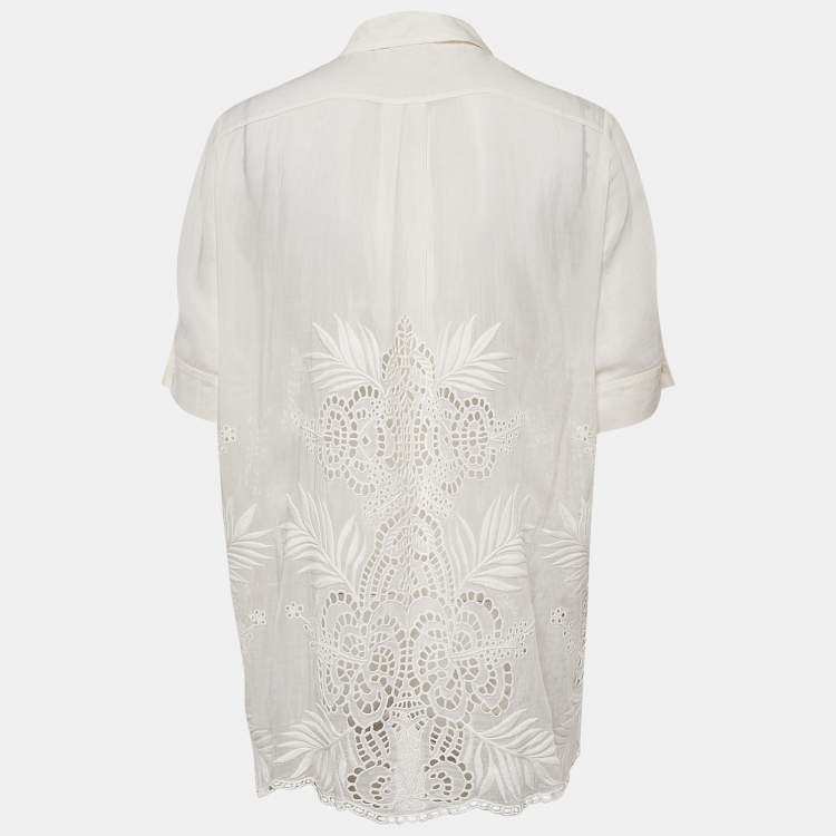 Pre Owned Stella McCartney White Embroidered Cambric Cotton Blend Button Front Blouse M