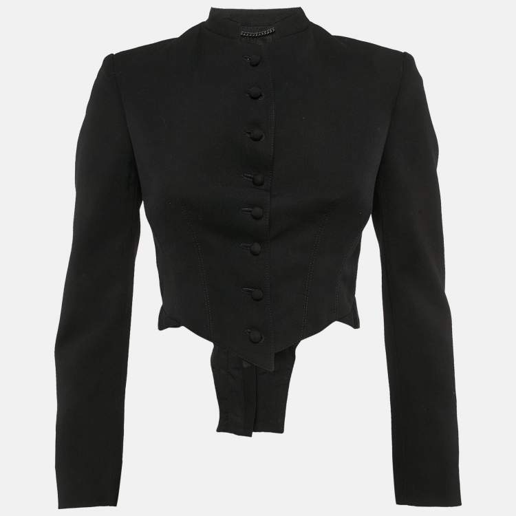 مملوكة مسبقًا Stella McCartney Black Gabardine Microtails Crop Wool Jacket M