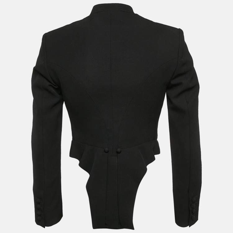 مملوكة مسبقًا Stella McCartney Black Gabardine Microtails Crop Wool Jacket M