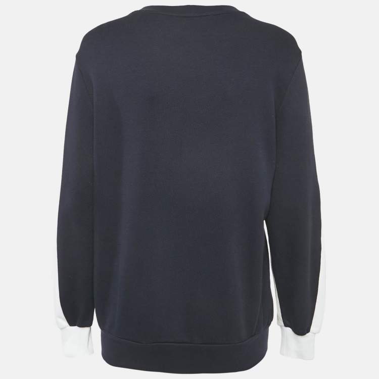 Pre Owned Stella McCartney Navy Blue Swallow Embroidered Cotton Knit Crewneck Sweatshirt S